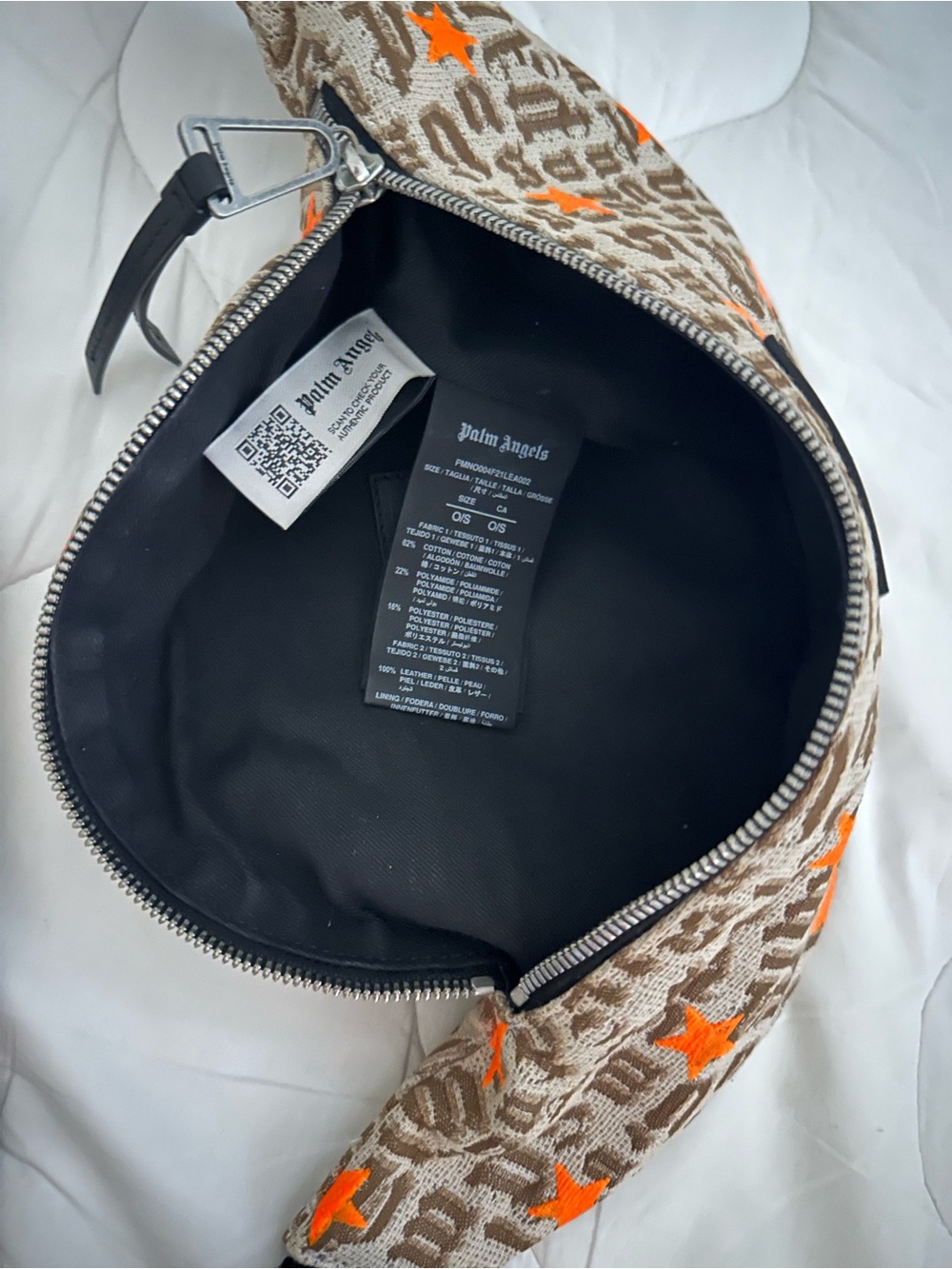 Palm Angels Brown Jacquard Crossbody with Orange Star Accents